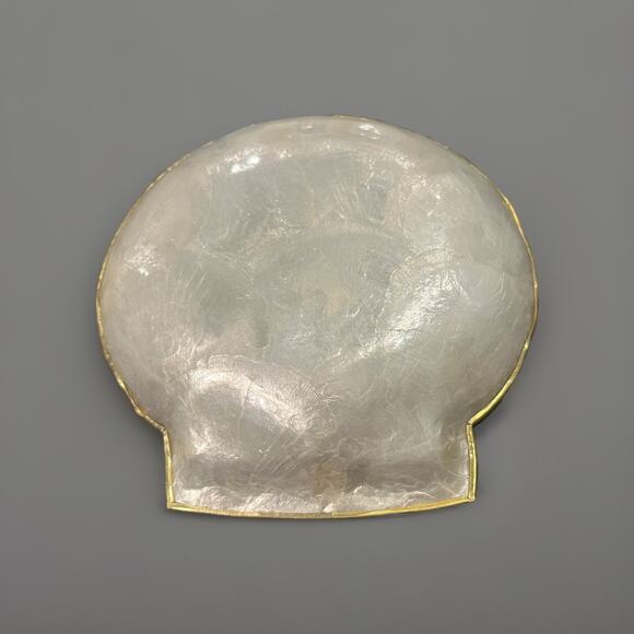 VTG Capiz Shell Gold Scalloped Edge Bowl Trinket Serving Dish Lot Philippines - Picture 8 of 10